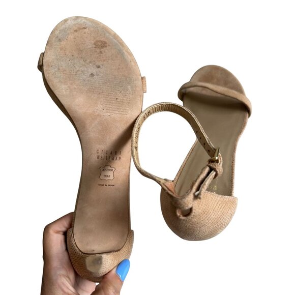 STUART WEITZMAN Beige Leather Ankle Strap Heels Size 8.5 - Picture 2 of 8